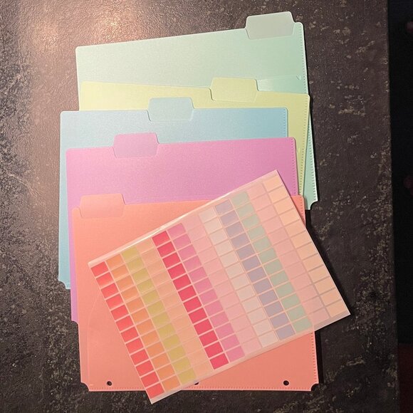 Set of Five 3-Ring Binder Dividers with Tabs, Pockets, Pastel, Durable (NWOT) - Picture 4 of 12
